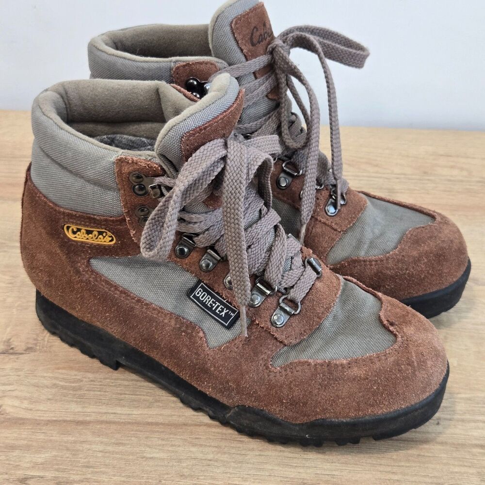 VTG Cabela's Mens Gore Tex Boots Size 8.5D‎ Hiking Hunting Brown Leather Canvas